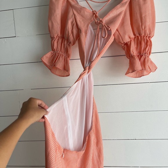 LPA EDITH DRESS IN ORANGE HOUNDSTOOTH - Picture 7 of 8